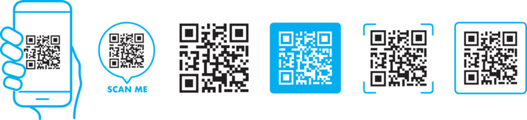 Wall Mural - QR code scan icon with smartphone, scan me barcode sign, Vector illustration.