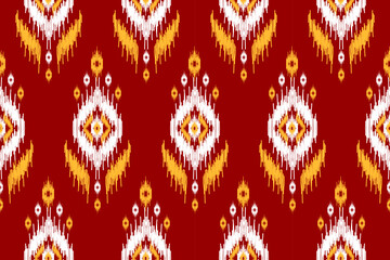 Fabric ethnic red pattern art. Geometric seamless pattern in tribal. American and Mexican style. Design for background, Vector illustration, fabric, clothing, carpet, batik, embroidery.
