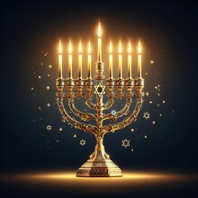Image Jewish Holiday Hanukkah With Menorah Traditional Candelabra And Candles On A Dark Background With Bright Bokeh