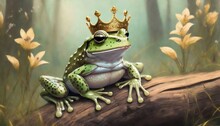 Firefly A Creative Composition Of A Frog Wearing A Crown Sitting On A Log In A Japanese Anime Style. (1)