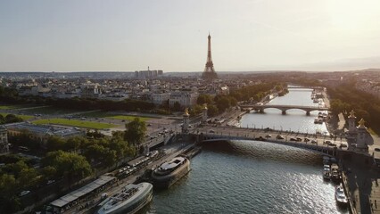 Wall Mural - Eiffel tower and Alexander 3 bridge in Paris, France