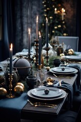 Poster - Christmas table setting with winter decoration