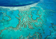 Aerial view of the coral reefs of the Whitsunday Islands off the coast of Queensland, Australia.