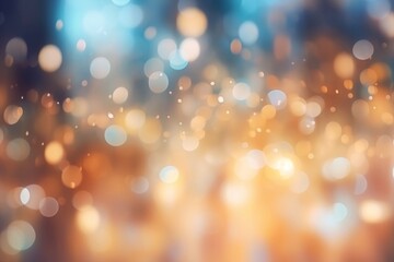 Poster - Festive celebration holiday christmas, new year, new year's eve banner template - Abstract gold bokeh lights on dark blue sky background texture, de-focused