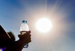 © Yelena - Bottle with water in a woman's hand against bright sun outdoors. Climate change hotness concept