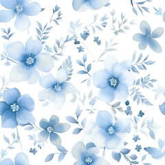  Dusty Blue Floral Watercolor Seamless Pattern for Weddings


