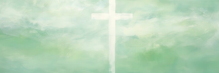 Wall Mural - Grungy abstract green and white christian themed background with a cross. Easter concept with room for text.