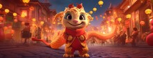 Happy Chinese New Year 2024 , The Dragon Zodiac Cute Dragon Wear Chinese Clothes