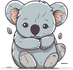  Cute koala sitting on the ground vector cartoon illustration