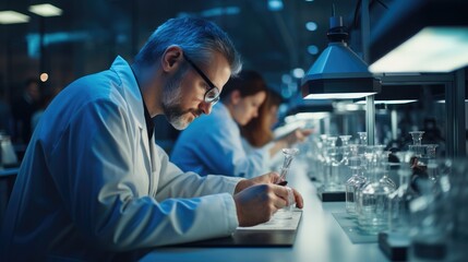 Poster - Pharmacists working in a laboratory.