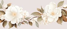 Template Design For A Wedding Invitation Card With White Semi Double Camellia Flowers And Leaves