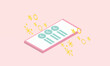 3d minimal check mark icon isolated on mobile phone. 3d check list button best choice for right, success, tick, accept, approve, agree on application.on pastel pink background.