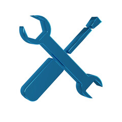 Poster - Blue Screwdriver and wrench spanner tools icon isolated on transparent background. Service tool symbol.