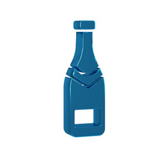 Sticker - Blue Champagne bottle icon isolated on transparent background.