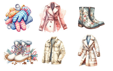 Watercolor fashion coat on white background