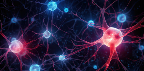 Canvas Print - Neural connections of the brain, connections in the human body are indicated in red colour