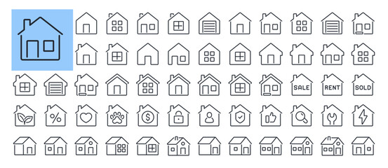 Canvas Print - house, home, property, cottage editable stroke outline icons set isolated on white background flat v