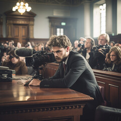 Wall Mural - Cameras recording a trial in a court.