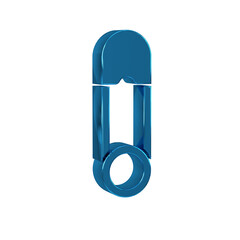 Sticker - Blue Classic closed steel safety pin icon isolated on transparent background.