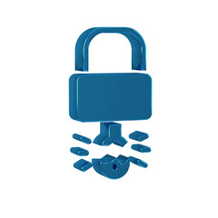 Poster - Blue Key broke inside of padlock icon isolated on transparent background. Padlock sign. Security, safety, protection, privacy concept.