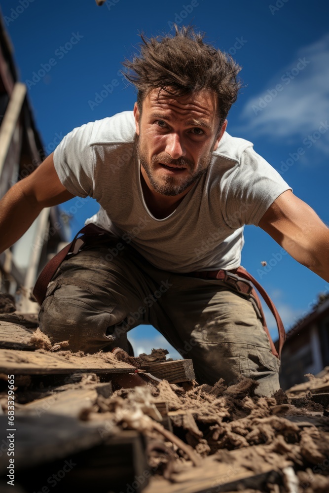 Parkour athlete performing a daring flip over an obstacle, capturing a ...