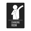 Printable black label sticker design for changing room, fitting room, dressing room with illustration pictogram man changing cloth