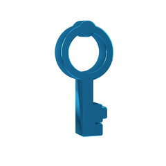 Sticker - Blue Old key icon isolated on transparent background.