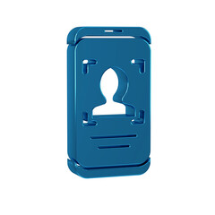 Sticker - Blue Mobile phone and face recognition icon isolated on transparent background. Face identification scanner icon. Facial id. Cyber security.