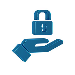 Wall Mural - Blue Lock in hand icon isolated on transparent background. Padlock sign. Security, safety, protection, privacy concept.