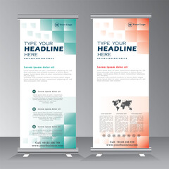 Wall Mural - Banner Stand Design Template with Abstract Geometric background. Roll up banner design, Promotional template,