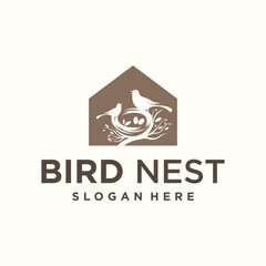 Poster - vector natural birds nest logo natural root and leaf birds nest logo