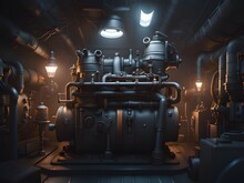 3d Illustration Of An Old Steam Locomotive With A Glowing Light Bulb Inside