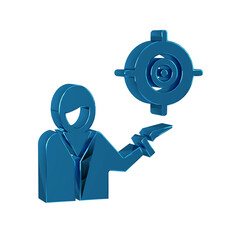 Sticker - Blue Marketing target strategy concept icon isolated on transparent background. Aim with people sign.