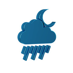 Sticker - Blue Cloud with rain and moon icon isolated on transparent background. Rain cloud precipitation with rain drops.