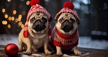 Two Dogs In Christmas Hats, Generative AI