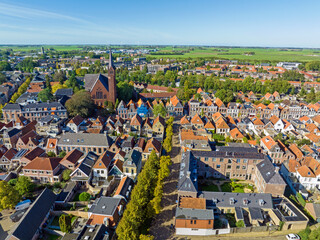 Canvas Print - Aerial from the historical city Bolsward in the Netherlands