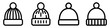Winter Hat icon. Set of black linear winter beanie hat icons on a white background.