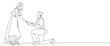© sense - The guy makes a marriage proposal to his girlfriend. Line art. Valentine's Day line art vector illustration. Romantic