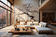 Modern living room interior in minimal home decorative Japanese style. Cozy home, interior concept