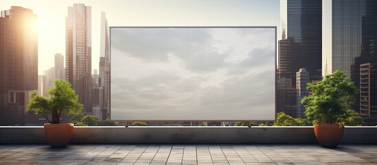 Poster - City business district background featuring a mock up street billboard stand