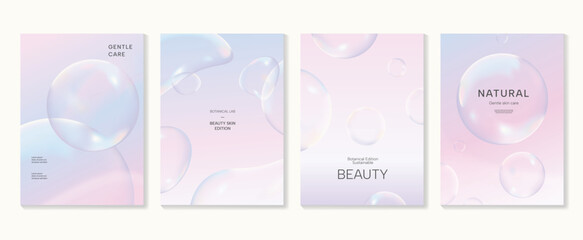 aesthetic poster design set. cute gradient holographic background vector with geometric shape, gradi