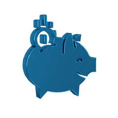 Wall Mural - Blue Piggy bank with coin icon isolated on transparent background. Icon saving or accumulation of money, investment.