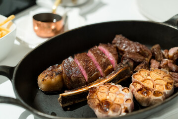 Sticker - Juicy steak sliced on the cast iron