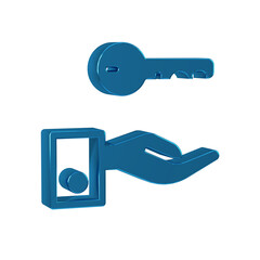 Sticker - Blue Hotel door lock key icon isolated on transparent background.