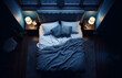 cozy empty bed at night top view. an atmosphere of calm and evening rituals before dreaming in a dream, evening light. room top shot. Generative AI