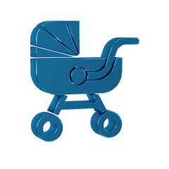 Poster - Blue Baby stroller icon isolated on transparent background. Baby carriage, buggy, pram, stroller, wheel.