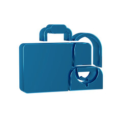 Poster - Blue Suitcase for travel icon isolated on transparent background. Traveling baggage sign. Travel luggage icon.