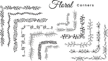 Wall Mural - decorative floral corner design elements  hand drawn vector