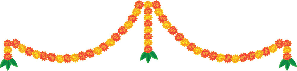 Canvas Print - indian marigold garland, toran design, flower bunting vector