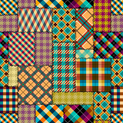 Wall Mural - Textile patchwork plaid pattern. Seamless Vector image. Khaki colors.